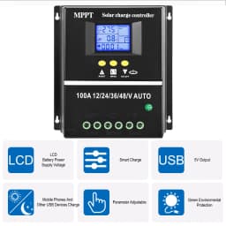 60/80/100A MPPT Solar Panel Charge Controller Regulator Dual-USB 12V/24V/36V/48V