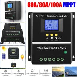 60/80/100A MPPT Solar Panel Charge Controller Regulator Dual-USB 12V/24V/36V/48V