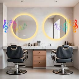 32 Inch Round Lighted Bathroom Mirror with Bluetooth Speaker,Wall-Mounted Backlit Vanity Mirror 3 Colors Dimmable Anti-fog