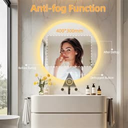 32 Inch Round Lighted Bathroom Mirror with Bluetooth Speaker,Wall-Mounted Backlit Vanity Mirror 3 Colors Dimmable Anti-fog