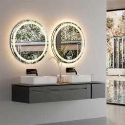 LUVODI 90cm Round Bathroom Mirror Waterproof Fogless Vanity Wall-Mounted for Washroom Toilet Basin with Illumination Circle Mirror