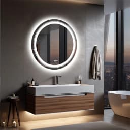 LUVODI 90cm Round Bathroom Mirror Waterproof Fogless Vanity Wall-Mounted for Washroom Toilet Basin with Illumination Circle Mirror