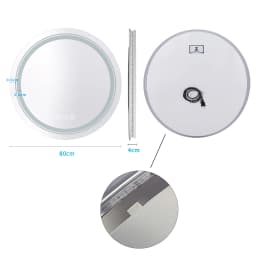 LUVODI 90cm Round Bathroom Mirror Waterproof Fogless Vanity Wall-Mounted for Washroom Toilet Basin with Illumination Circle Mirror