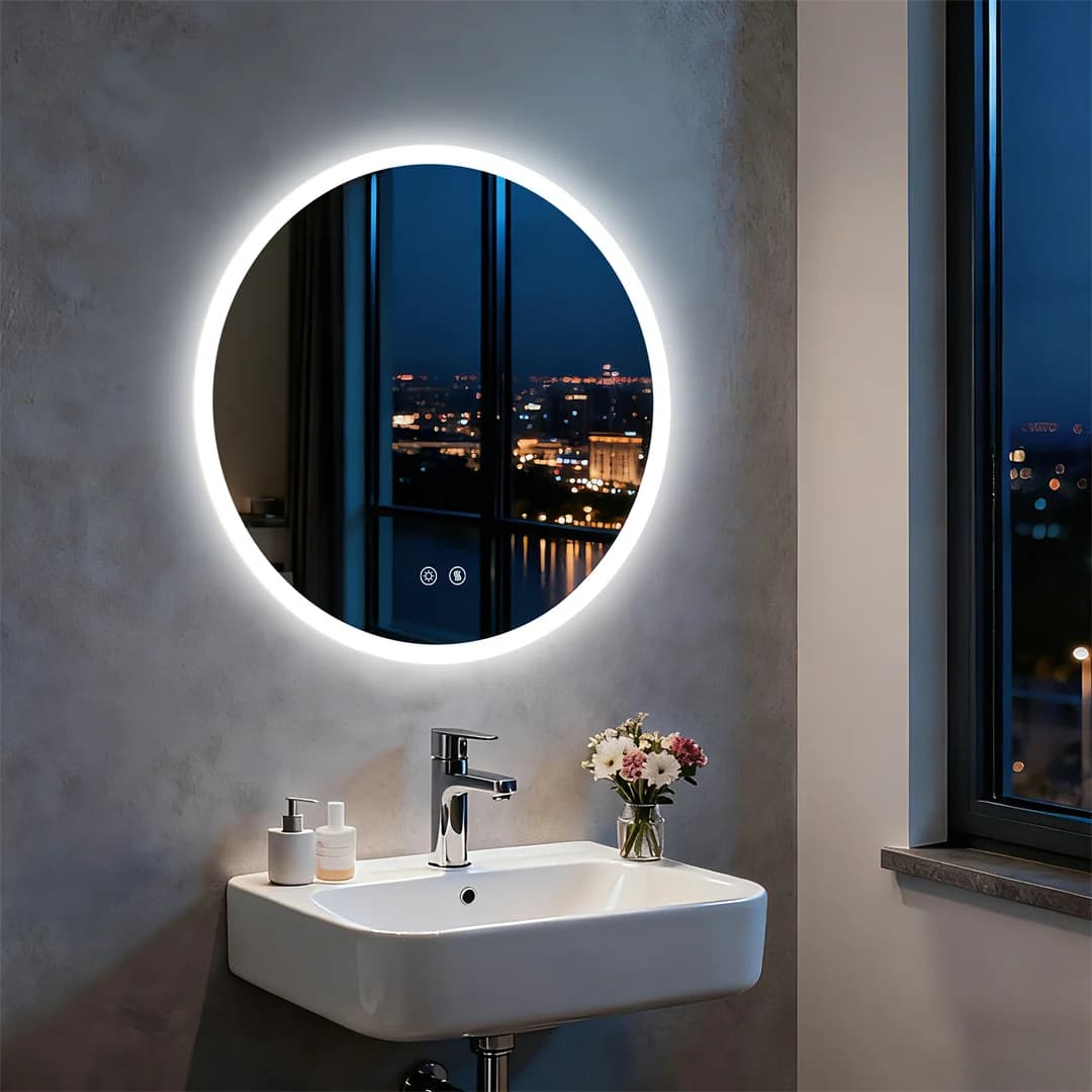 LUVODI 32”Round Backlit Bathroom Mirror Wall Hanging Vanity Mirror with Aluminum Frame, Memory Function, Anti-Fog Dimmable