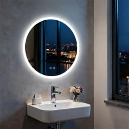 LUVODI 32”Round Backlit Bathroom Mirror Wall Hanging Vanity Mirror with Aluminum Frame, Memory Function, Anti-Fog Dimmable