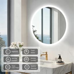 LUVODI 32”Round Backlit Bathroom Mirror Wall Hanging Vanity Mirror with Aluminum Frame, Memory Function, Anti-Fog Dimmable