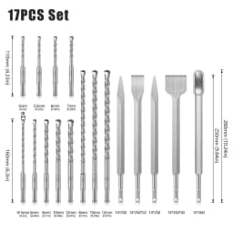 17-Piece SDS Plus Rotary Hammer Drill Bits Set & Chisel Bits Brick Hole Tool Set