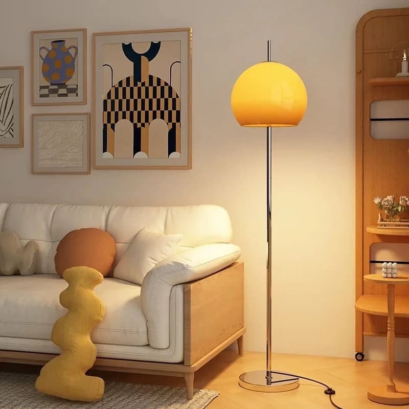 LED Floor Lamp with Orange Gradient Glass Shade, 3 Color Temperature Standing Lamp with Foot Switch for Living Room Bedroom Reading
