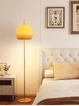 LED Floor Lamp with Orange Gradient Glass Shade, 3 Color Temperature Standing Lamp with Foot Switch for Living Room Bedroom Reading