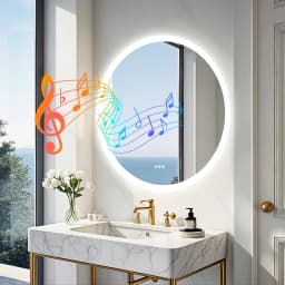 32'' Round Dimmable Led Bathroom Mirror Backlit Vanity Mirror with Bluetooth Speaker, 3 Colors Temperature, Defogging Functions