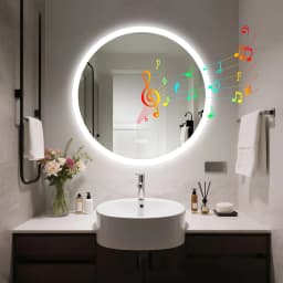 32'' Round Dimmable Led Bathroom Mirror Backlit Vanity Mirror with Bluetooth Speaker, 3 Colors Temperature, Defogging Functions