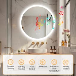 32'' Round Dimmable Led Bathroom Mirror Backlit Vanity Mirror with Bluetooth Speaker, 3 Colors Temperature, Defogging Functions