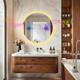 32'' Round Dimmable Led Bathroom Mirror Backlit Vanity Mirror with Bluetooth Speaker, 3 Colors Temperature, Defogging Functions