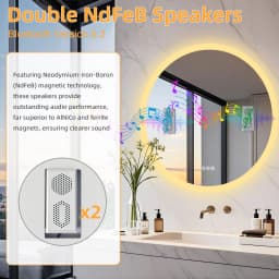 32'' Round Dimmable Led Bathroom Mirror Backlit Vanity Mirror with Bluetooth Speaker, 3 Colors Temperature, Defogging Functions
