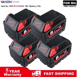 VANON 1/2/4Pack 8.0AH Replace for Milwaukee M18 18V Rechargeable tools 48-11-1815 2604-20 48-11-1850 battery pin