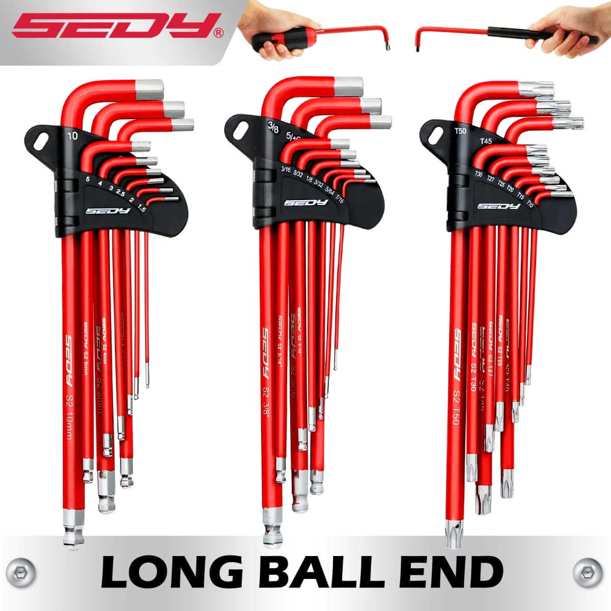 SEDY 30-Piece Long Arm Hex & Torx Key Set Ball End Allen Key with Grip Handle Ultimate Hex Key Wrench Set with T-Handle an Exd