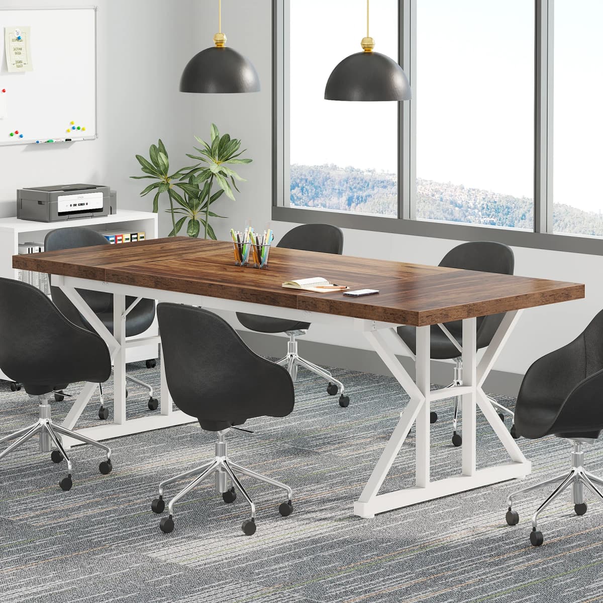 Tribesigns Conference Table, 70.86"L x 31.49"W x 29.52"H Rectangle Meeting Room Table, Rustic Wood Seminar Table Executive Desk