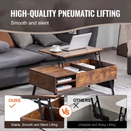 SucceBuy Lift Top Coffee Table Round/Rectangle Coffee Table with Extra Storage Pockets Pop Up/Flipable Coffee Table for Room