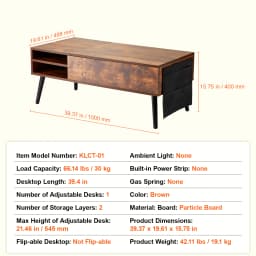 SucceBuy Lift Top Coffee Table Round/Rectangle Coffee Table with Extra Storage Pockets Pop Up/Flipable Coffee Table for Room
