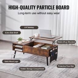 SucceBuy Lift Top Coffee Table Round/Rectangle Coffee Table with Extra Storage Pockets Pop Up/Flipable Coffee Table for Room