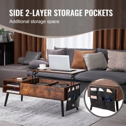 SucceBuy Lift Top Coffee Table Round/Rectangle Coffee Table with Extra Storage Pockets Pop Up/Flipable Coffee Table for Room