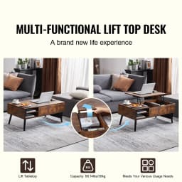 SucceBuy Lift Top Coffee Table Round/Rectangle Coffee Table with Extra Storage Pockets Pop Up/Flipable Coffee Table for Room