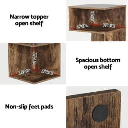 Bedside Table Shelf Side End Table Storage Nightstand Rust Oak Modern Wooden Organizer