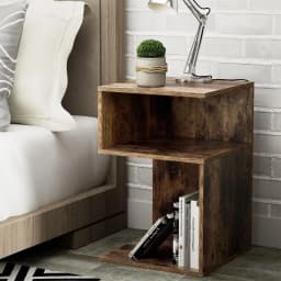 Bedside Table Shelf Side End Table Storage Nightstand Rust Oak Modern Wooden Organizer
