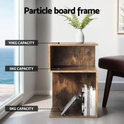 Bedside Table Shelf Side End Table Storage Nightstand Rust Oak Modern Wooden Organizer