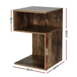 Bedside Table Shelf Side End Table Storage Nightstand Rust Oak Modern Wooden Organizer