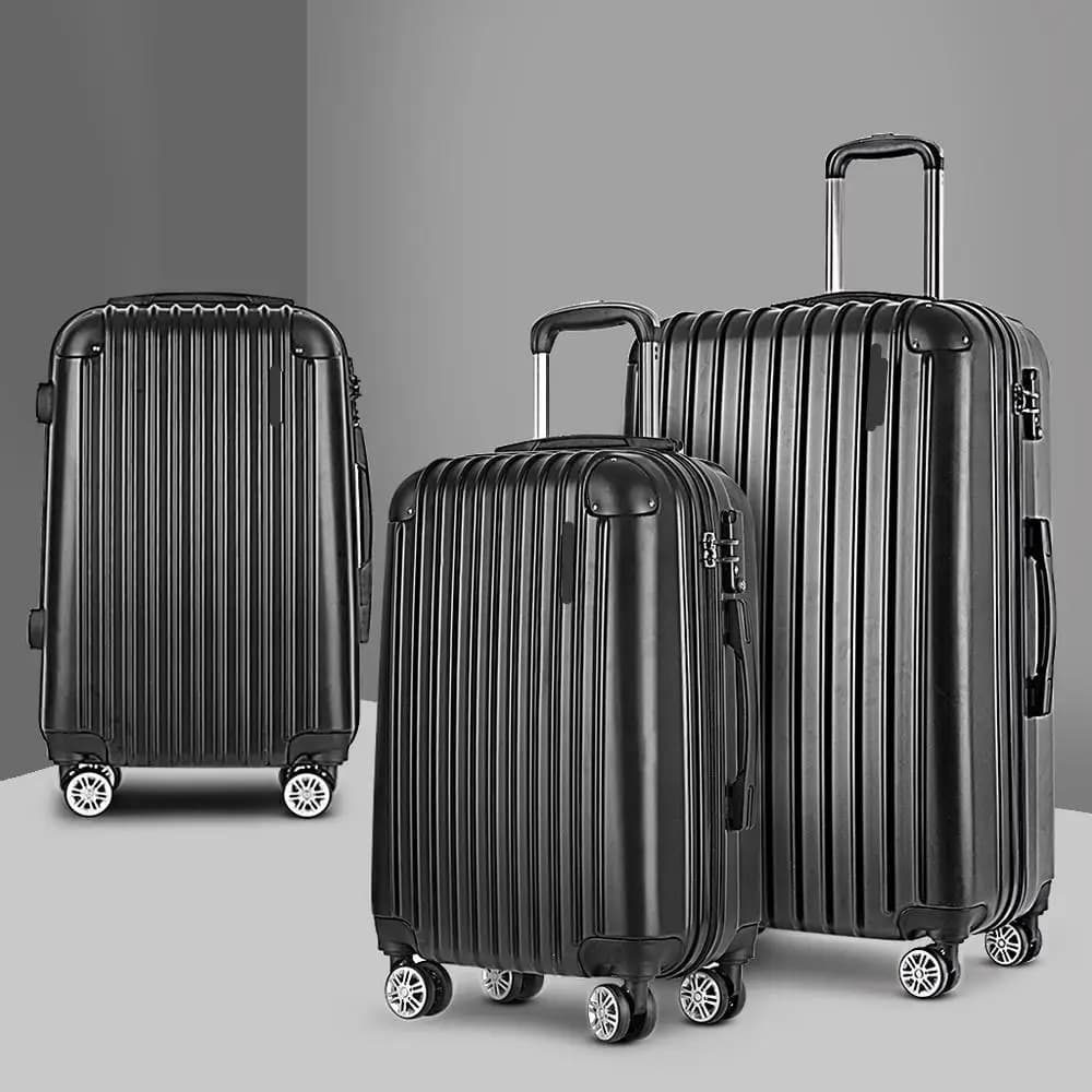 3 Piece Hard Shell Luggage Set 20 24 28 Inch Spinner Suitcase with TSA Lock Travel Organiser Case Black
