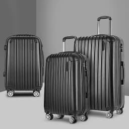 3 Piece Hard Shell Luggage Set 20 24 28 Inch Spinner Suitcase with TSA Lock Travel Organiser Case Black