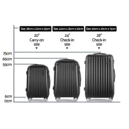 3 Piece Hard Shell Luggage Set 20 24 28 Inch Spinner Suitcase with TSA Lock Travel Organiser Case Black