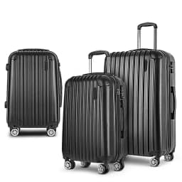 3 Piece Hard Shell Luggage Set 20 24 28 Inch Spinner Suitcase with TSA Lock Travel Organiser Case Black