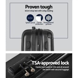 3 Piece Hard Shell Luggage Set 20 24 28 Inch Spinner Suitcase with TSA Lock Travel Organiser Case Black