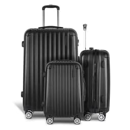 3 Piece Hard Shell Luggage Set 20 24 28 Inch Spinner Suitcase with TSA Lock Travel Organiser Case Black