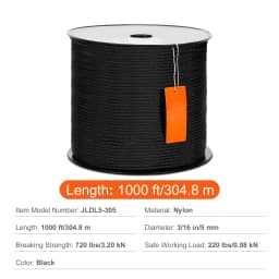 SucceBuy 3/16 in 250/1000 ft Nylon Cord 32-Strand Design Multi-Purpose Rope for Outdoor Adventures Tree Work Emergency Situation