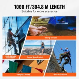 SucceBuy 3/16 in 250/1000 ft Nylon Cord 32-Strand Design Multi-Purpose Rope for Outdoor Adventures Tree Work Emergency Situation