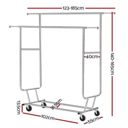 Double Rail Adjustable Clothes Rack with Wheels Heavy Duty Garment Stand Portable Coat Hanger Organizer