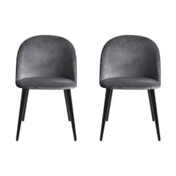 Set of 2 Dark Grey Velvet Dining Chairs Curved Back Upholstered Kitchen Living Room Accent Seating