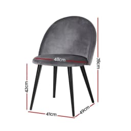 Set of 2 Dark Grey Velvet Dining Chairs Curved Back Upholstered Kitchen Living Room Accent Seating