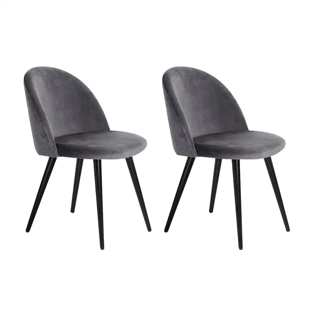 Set of 2 Dark Grey Velvet Dining Chairs Curved Back Upholstered Kitchen Living Room Accent Seating