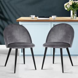 Set of 2 Dark Grey Velvet Dining Chairs Curved Back Upholstered Kitchen Living Room Accent Seating
