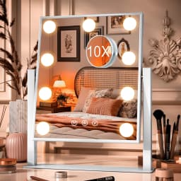 Teousev Hollywood Vanity Mirror with LED Bulbs, Dimmable 3 Light Modes, 360° Rotation & 10x Magnifying, Makeup Mirror
