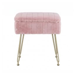 Pink Storage Ottoman Vanity Foot Stool Upholstered Round Small Accent Seat for Bedroom Living Room Shoe Bench End of Bed Space Saving Organizer