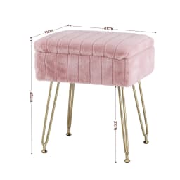 Pink Storage Ottoman Vanity Foot Stool Upholstered Round Small Accent Seat for Bedroom Living Room Shoe Bench End of Bed Space Saving Organizer