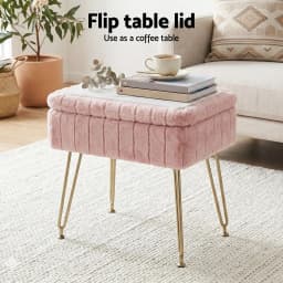 Pink Storage Ottoman Vanity Foot Stool Upholstered Round Small Accent Seat for Bedroom Living Room Shoe Bench End of Bed Space Saving Organizer