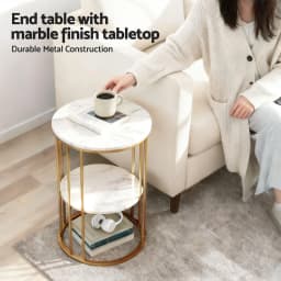 Floor Lounge Sofa Bed Coffee Table 2 Tier Marble Effect Side Table Set