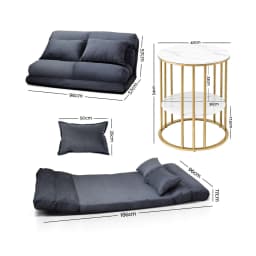 Floor Lounge Sofa Bed Coffee Table 2 Tier Marble Effect Side Table Set