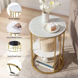 Floor Lounge Sofa Bed Coffee Table 2 Tier Marble Effect Side Table Set